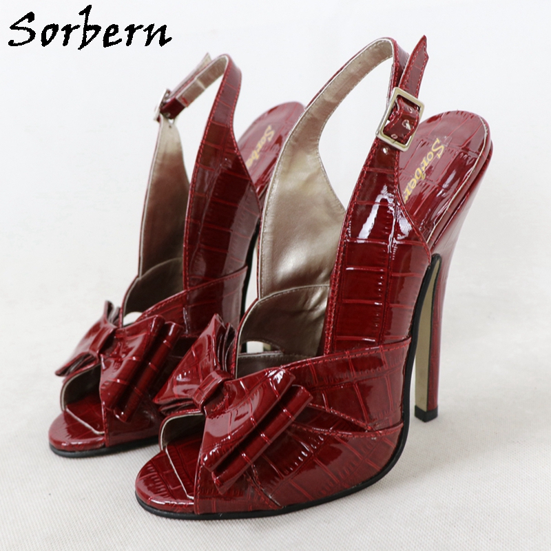 Crossfit Guy - Sorbern Sexy Weinrot Krokodil Sandalen Slingback